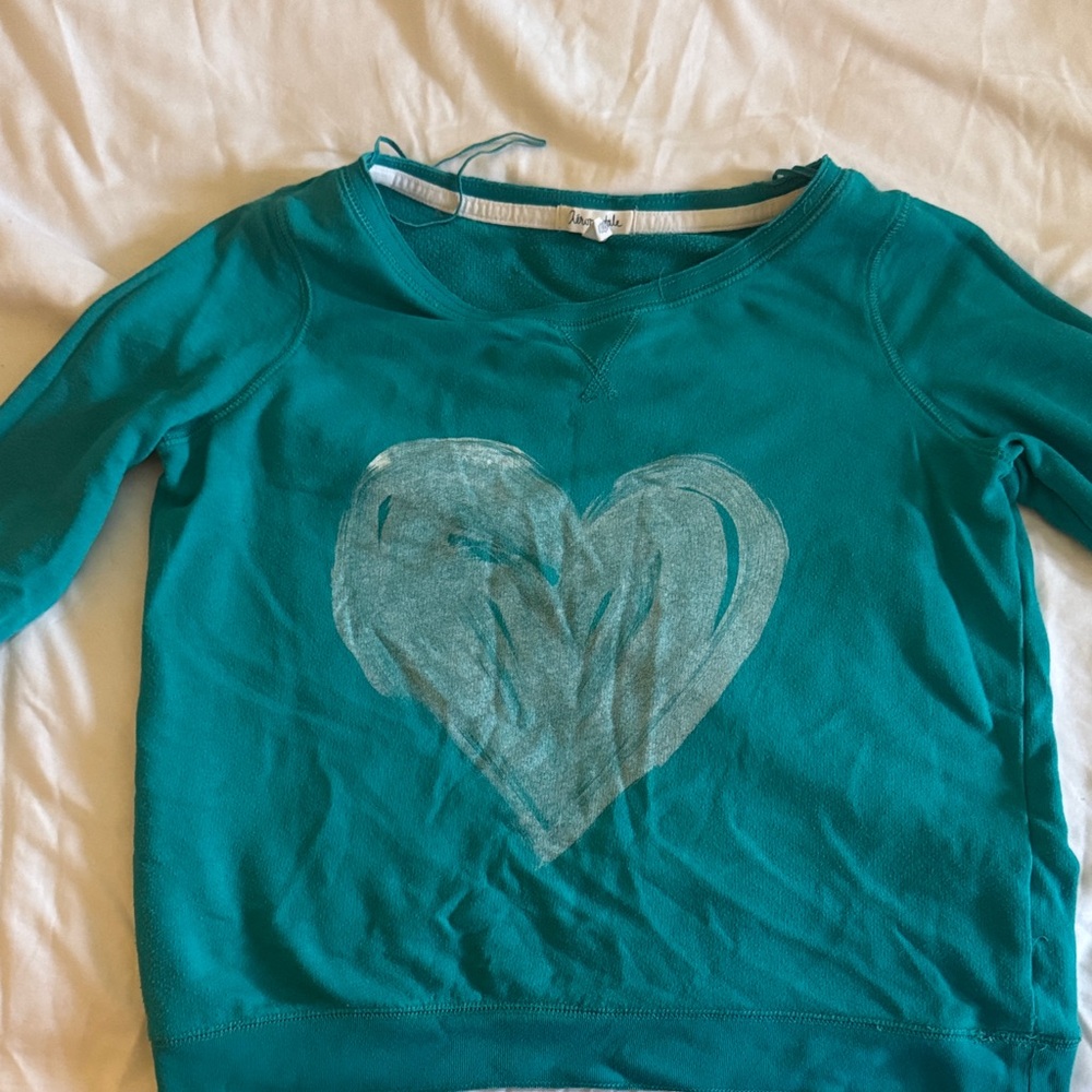 Teal Sweatshirt with Heart Design